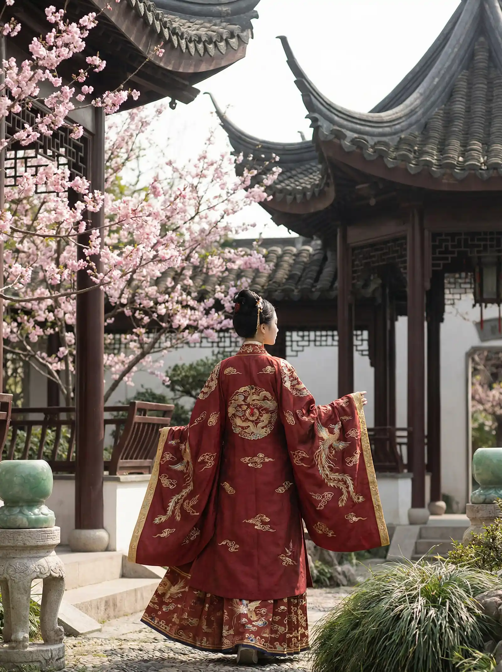 po18网脸红心跳网站 明制汉服红色凤凰刺绣